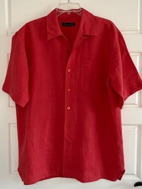 St. John's Bay Men’s Red Short-Sleeve Linen Button-Down Shirt